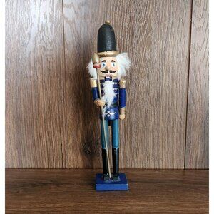 Vintage Thin Tall Blue Wooden Soldier Nutcracker Christmas Seasonal Decor S15